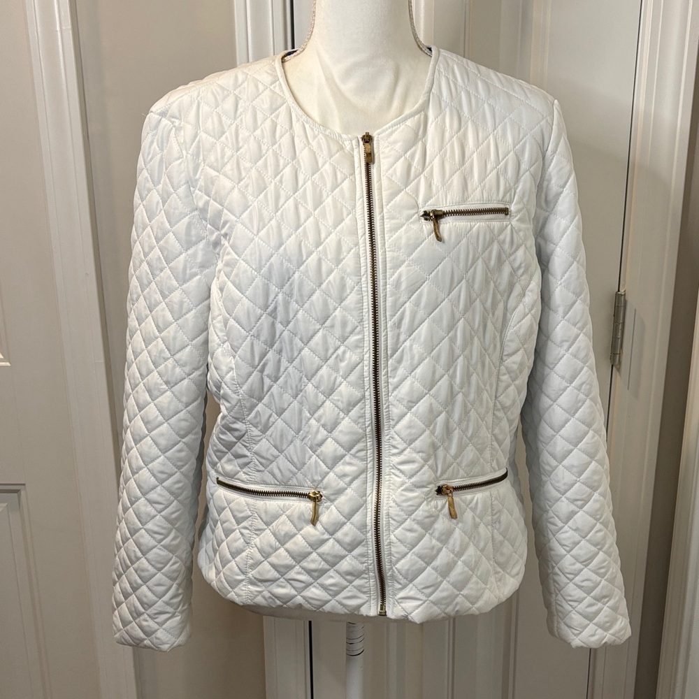 Ruby Rd. White Quilted Puffer Jacket Size 16